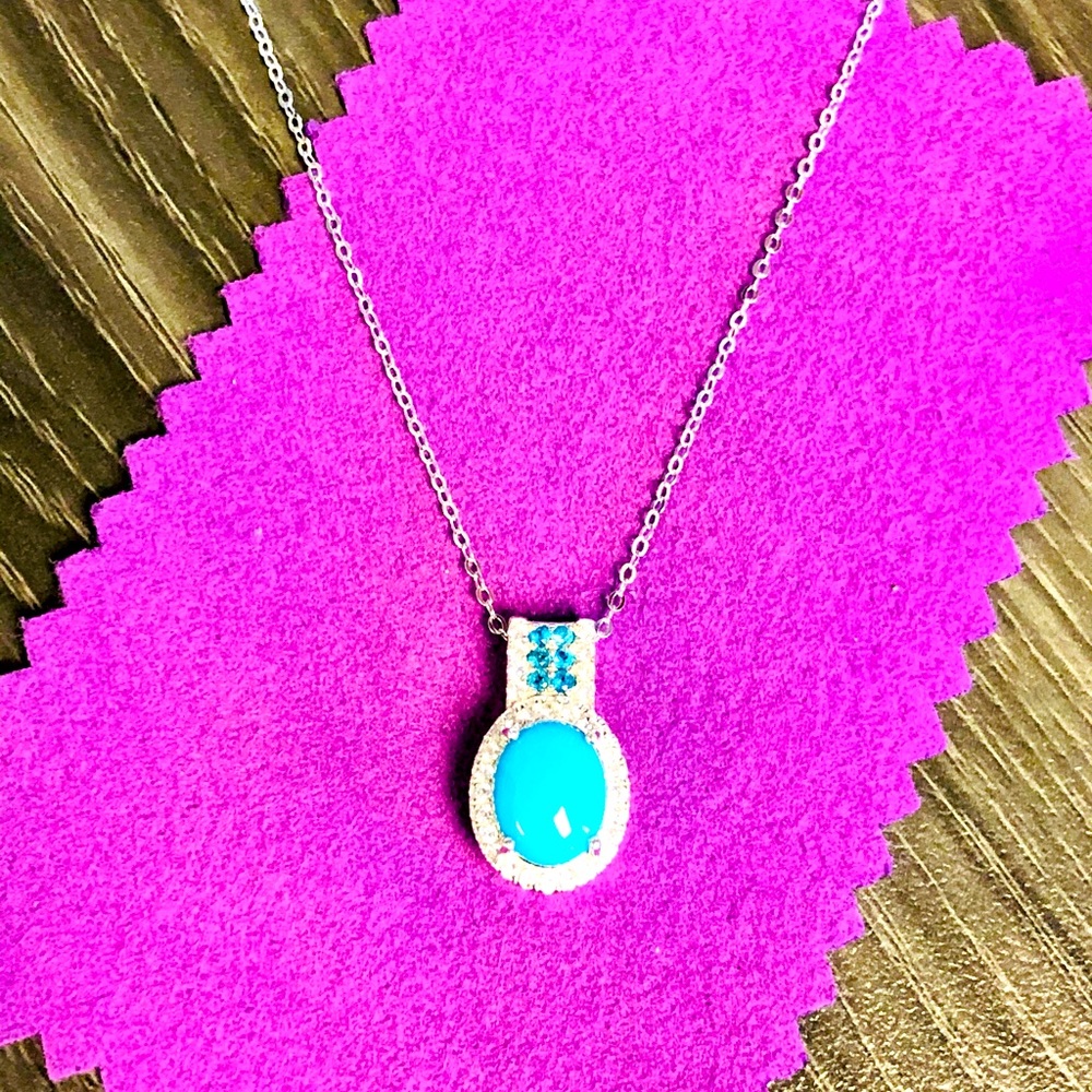 44.) New Turquoise & Multiple Gemstone Pendant Necklace